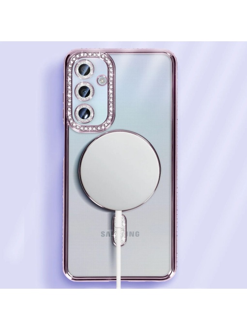 Лилав калъф с вграден протектор на задните камери Gliter MagSafe за Samsung Galaxy A17 с олеофобно покритие против отпечатъци