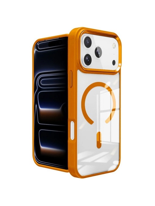 Прозрачен гръб с Оранжев кант "Kickstand Mag Bumper" за iPhone 17 Pro Max - Img 2