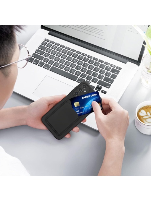 Черен гръб Card Case за Samsung A15 със защита от удари и надрасквания