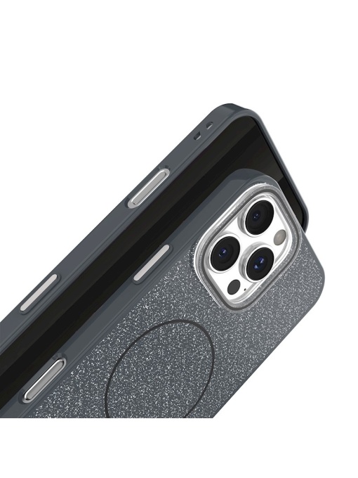 Черен Силиконов калъф със ситен брокат Glitter Thin Mag Case за iPhone 17