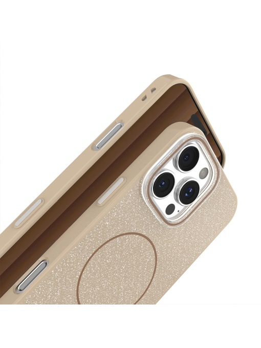 Кафяв Силиконов калъф със ситен брокат Glitter Thin Mag Case за iPhone 17 Pro Max