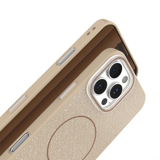 Кафяв Силиконов калъф със ситен брокат Glitter Thin Mag Case за iPhone 17 Pro Max