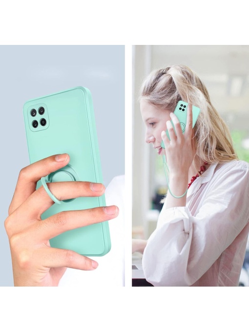 Светло Зелен Гръб Ring Silicone Venus за Samsung A22 5G с прецизни изрязвания за камера и бутони