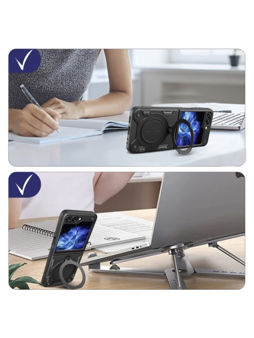 Черен Гръб Ring Silicone Venus за Samsung Galaxy Z Flip 6 със защита от удари и надрасквания