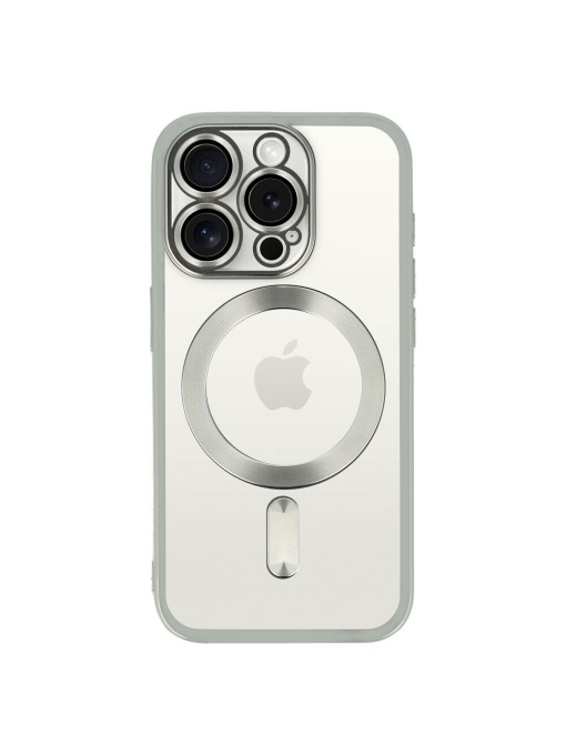 Electro Mag гръб с вграден протектор за камерата и сребрист кант за iPhone 16 Pro Max с олеофобно покритие против отпечатъци