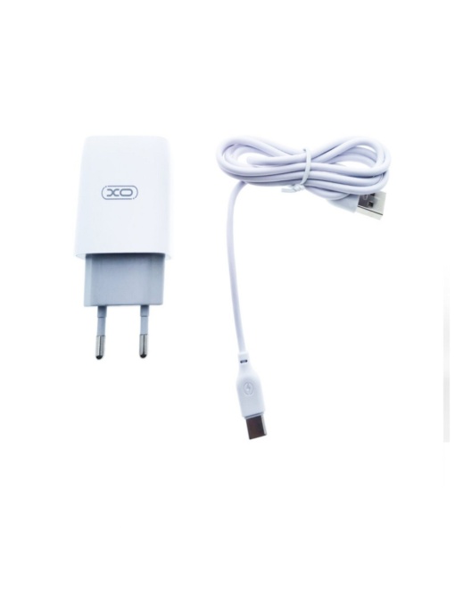 Зарядно устройство XO L57 2x USB с USB към TYPE C кабел бял със здрава оплетка