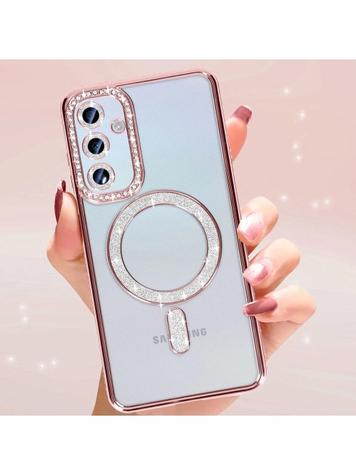 Розов калъф с вграден протектор на задните камери Gliter MagSafe за Samsung Galaxy A17 с лесен монтаж без мехурчета
