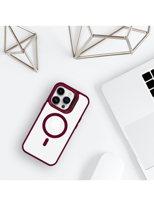 Червен кейс Kickstand Luxury MagSafe за iPhone 15 Pro