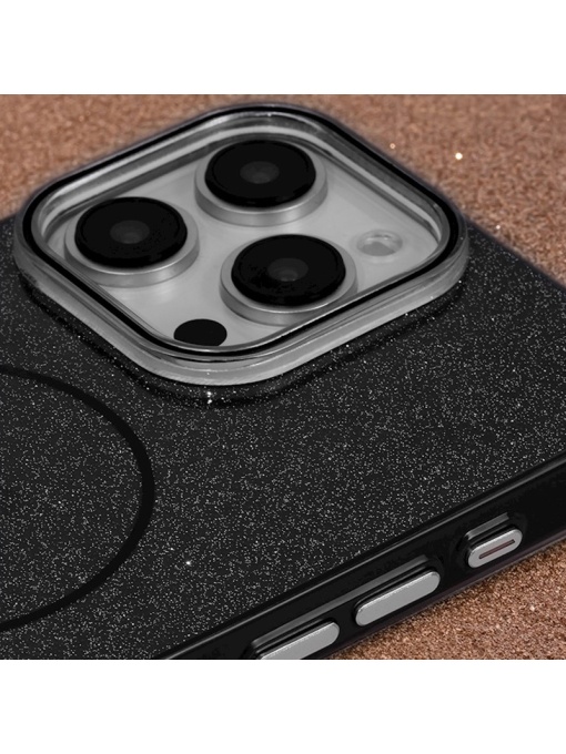 Черен Силиконов Гръб със ситен брокат Glitter Thin Mag Case за iPhone 17 Pro Max