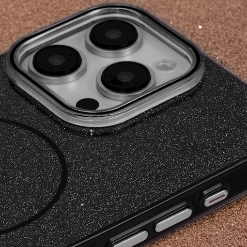 Черен Силиконов Гръб със ситен брокат Glitter Thin Mag Case за iPhone 17 Pro Max