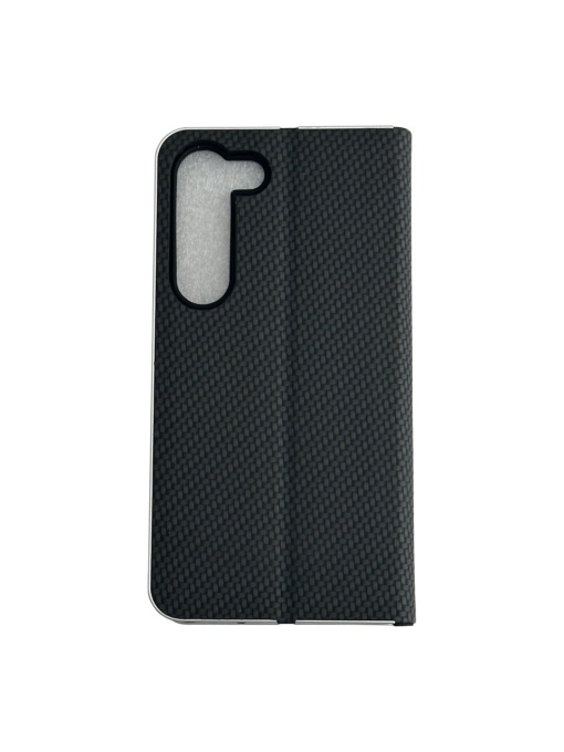 Kалъф тефтер черен CARBON WITH FRAME за Samsung S23 за защита на дисплея и гърба