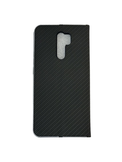 Kалъф тефтер черен CARBON WITH FRAME за Xiaomi Redmi 9 с магнитно затваряне