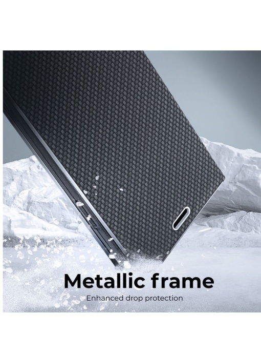 Kалъф тефтер черен CARBON WITH FRAME за Xiaomi Redmi Note 15 Pro Plus 5G с функция стойка за видео