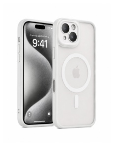 Бял Mag Safe с предпазно стъкло на камерата за iPhone 13
