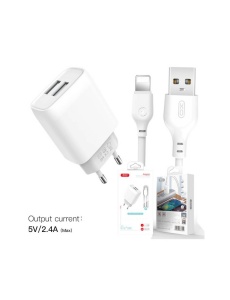 Зарядно устройство XO L57 2x USB с USB към Lightning кабел бял