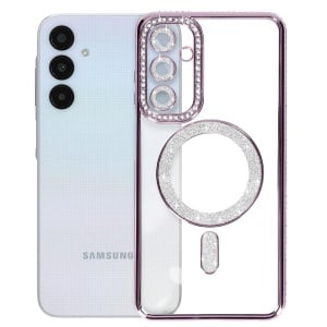 Лилав калъф с вграден протектор на задните камери Gliter MagSafe за Samsung Galaxy A17 с 9H твърдост против драскотини