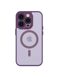 Лилав Mag Safe с предпазно стъкло на камерата за iPhone 16 Pro с прецизни изрязвания за камера и бутони