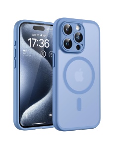 Светло Син Mag Safe с предпазно стъкло на камерата за iPhone 16 Pro