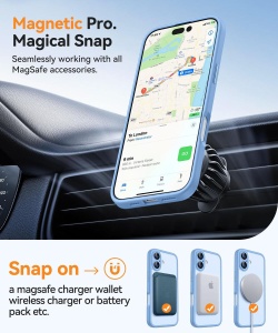 Светло Син Mag Safe с предпазно стъкло на камерата за iPhone 17