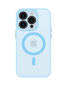 Син гръб Mag Safe с предпазно стъкло на камерата за IPHONE 15 Pro