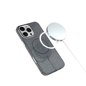 Черен Силиконов кейс със ситен брокат Glitter Thin Mag Case за iPhone 17 Pro