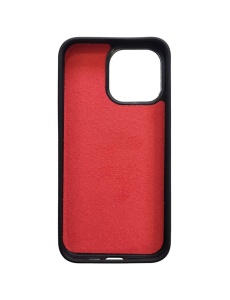 Черно Червен Кожен Гръб с Лого Mercedes за iPhone 15