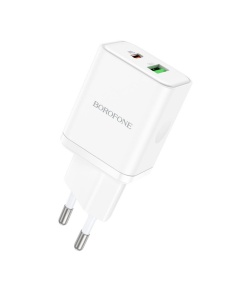 Зарядно у во BOROFONE BN07 с мощност 20W с два изхода 1 х USB 1 x USB C кабел Type C Type C за бърз пренос на данни