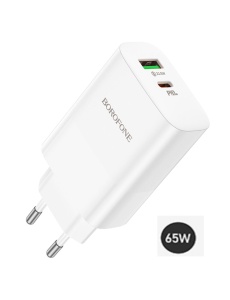 Зарядно у во BOROFONE BN10 с мощност 65W с два изхода 1 х USB 1 x USB C