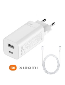 Зарядно у во XIAOMI с мощност 65W с два изхода 1 х USB 1 x USB C с кабел USB C USB C 1m