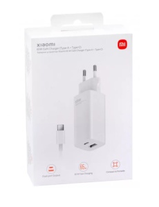Зарядно у во XIAOMI с мощност 65W с два изхода 1 х USB 1 x USB C с кабел USB C USB C 1m за бърз пренос на данни