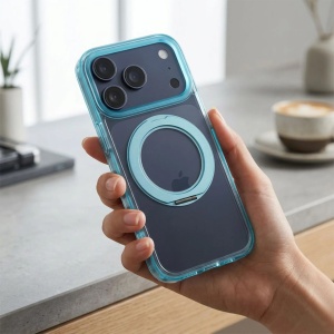 Кейс Frame Circle Stand за iPhone 18 Pro Max, съвместим с MagSafe – светло син - Img 4
