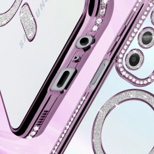 Лилав калъф с вграден протектор на задните камери Gliter MagSafe за Samsung Galaxy A17 за защита на дисплея от удар