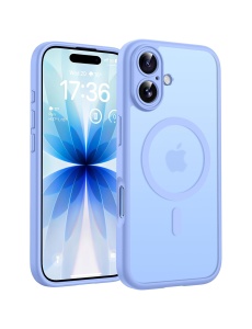 Светло Син Mag Safe с предпазно стъкло на камерата за iPhone 16