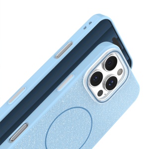 Син Силиконов калъф със ситен брокат Glitter Thin Mag Case за iPhone 17