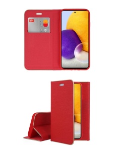 Червен калъф тип тефтер за телефон Frame Woman за Samsung A22 5G с място за карти и банкноти