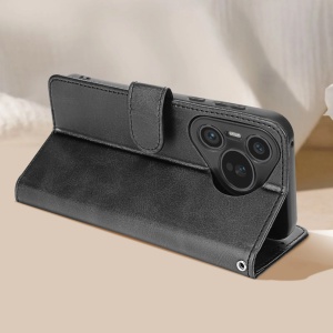 Черен кожен калъф тип тефтер за телефон Fancy 2 за Huawei Pura 70 с магнитно затваряне