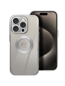 Partner Glam Гръб в сребърен цвят и вграден протектор за камерата за iPhone 16 Pro