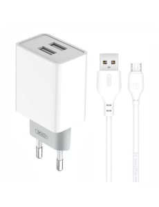 Зарядно устройство 220V XO L65 12W 2xUSB A Micro кабел