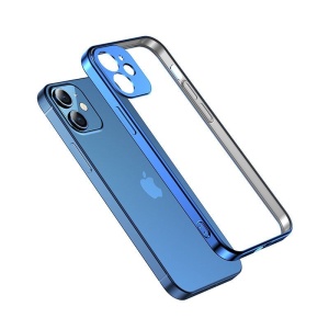Прозрачен кейс JOYROOM със стъклено покритие на камерата и синя рамка за IPHONE 12 Pro