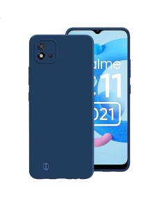 Тъмно син силиконов калъф Poly с велур отвътре за Realme C11