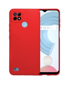 Червен силиконов калъф Poly с велур отвътре за Realme C25Y