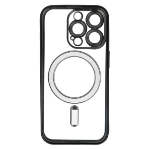Electro Mag гръб с вграден протектор за камерата и титаниево сив кант за iPhone 16 с висока прозрачност и сензорна точност