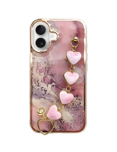Glamour силиконов гръб с верижка от сърца за iPhone 16
