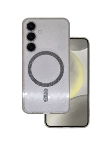 Бял калъф с вграден протектор на задните камери Gliter MagSafe за Samsung S23