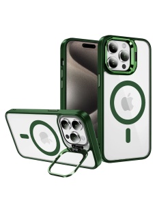 Зелен калъф Kickstand Luxury MagSafe за iPhone 15 Pro