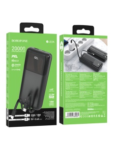Преносима батерия BOROFONE 20000MAH BJ22A USB PD QC 3 0 22 5W с кабел TYPE C и кабел Lightning – високо качество