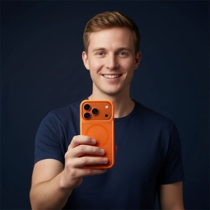 Прозрачен гръб с Оранжев кант "Kickstand Mag Bumper" за iPhone 17 Pro Max - Img 4