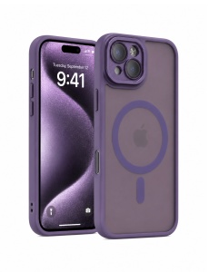 Тъмно Лилав Mag Safe с предпазно стъкло на камерата за iPhone 15