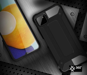 Удароустойчив черен гръб Bronya за Samsung Galaxy A22 5G със защита от удари и надрасквания