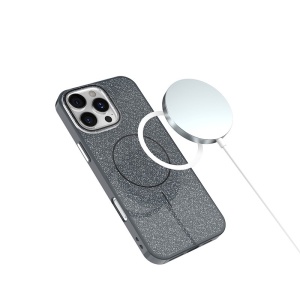 Черен Силиконов кейс със ситен брокат Glitter Thin Mag Case за iPhone 17 Pro Max